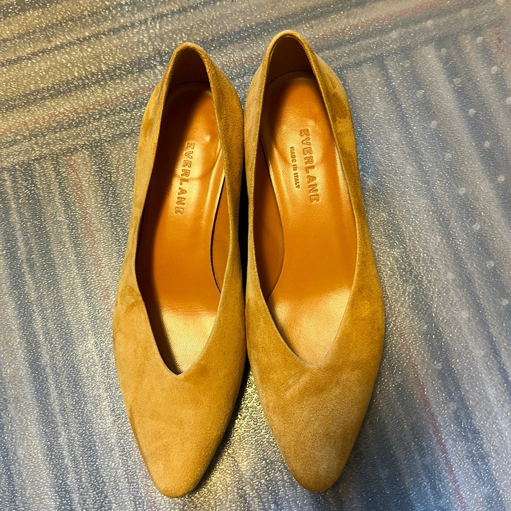 Everlane Ochre Suede Almond Toe Heeled Pumps
